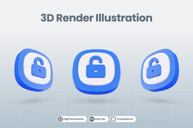 3d icono ilustración desbloquear aislado