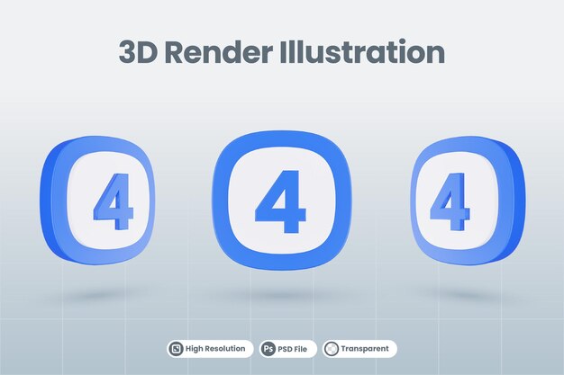 3d icono ilustración número 4 cuatro aislado