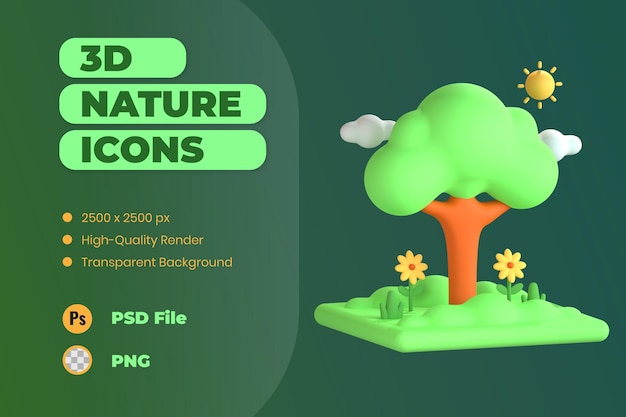 PSD 3d icono ilustración primavera tiempo temporada árbol