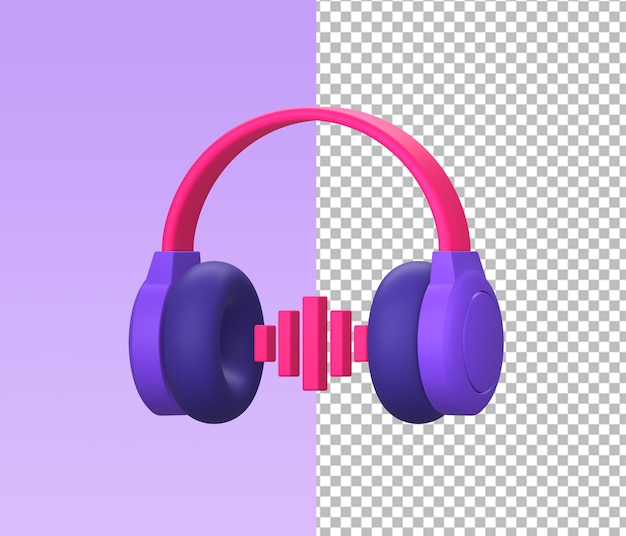 3d icono de ilustración púrpura del uso de auriculares para transmisión en línea con el lado del formulario de música