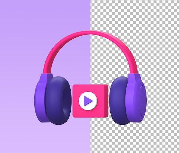 3d icono de ilustración púrpura del uso de auriculares para transmisión en línea con lado de video
