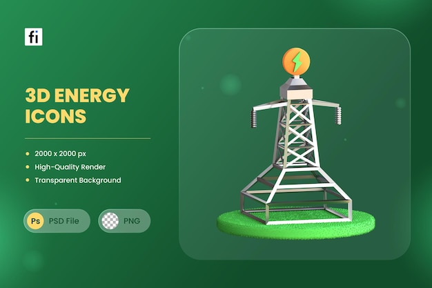 3d icono ilustración torre de energía