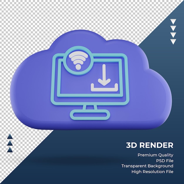 PSD 3d icono internet nube descargar letrero renderizado vista frontal