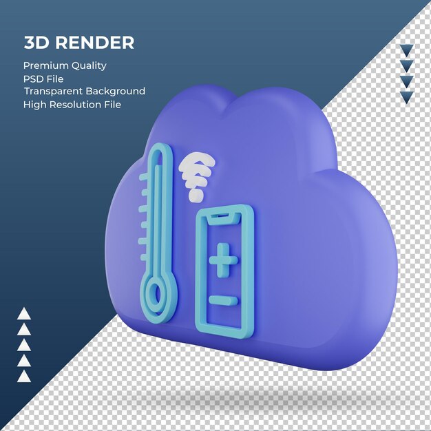 PSD 3d icono internet nube signo de temperatura inteligente representación vista derecha