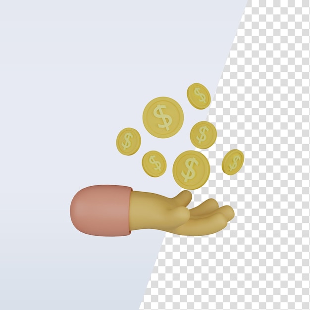 3d icono mano con moneda