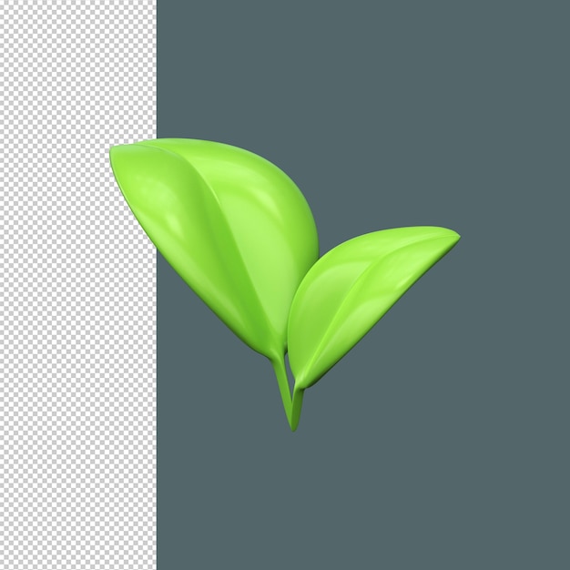3d icono de planta y hoja símbolo de ecología y medio ambiente