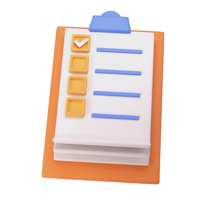 PSD 3d icono de portapapeles blanco gestión de tareas lista de verificación de tareas pendientes en el fondo del plano naranja