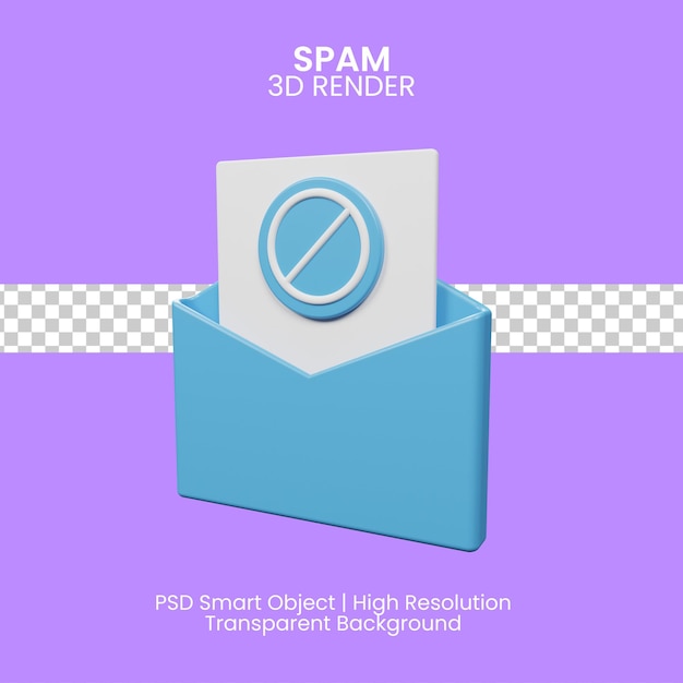 PSD 3d icono de procesamiento de correo electrónico no deseado para su sitio web