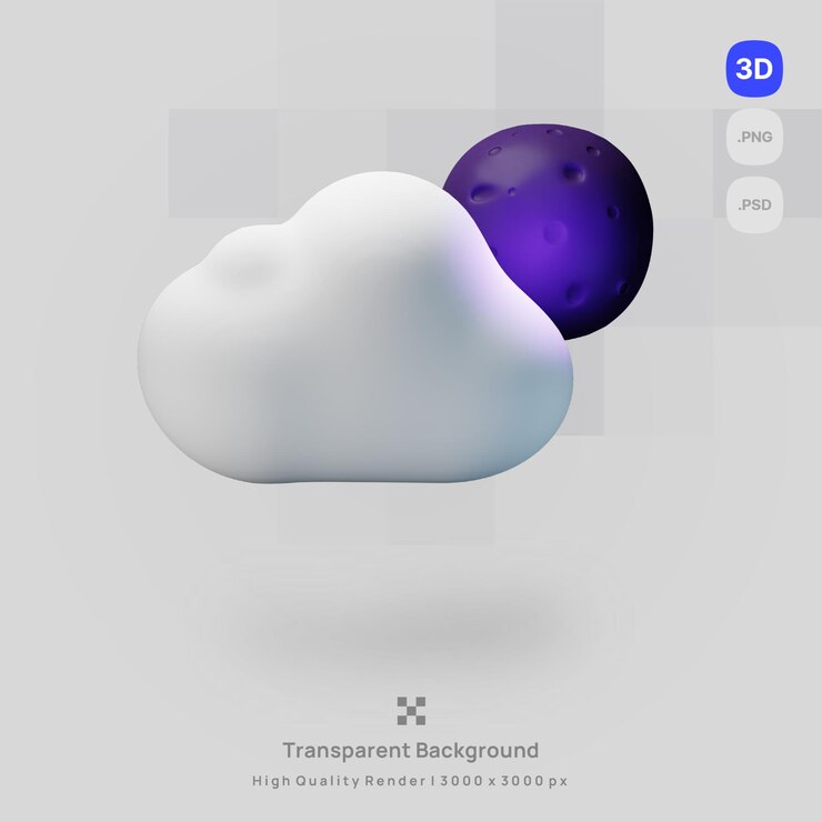 PSD 3d icono pronóstico del tiempo ilustración noche nublada luna llena