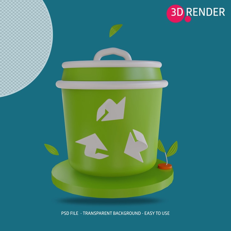 PSD 3d icono render bote de basura orgánica