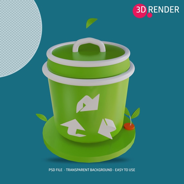 PSD 3d icono render bote de basura orgánica