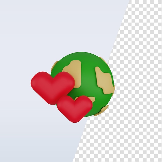 3d icono tierra con corazón