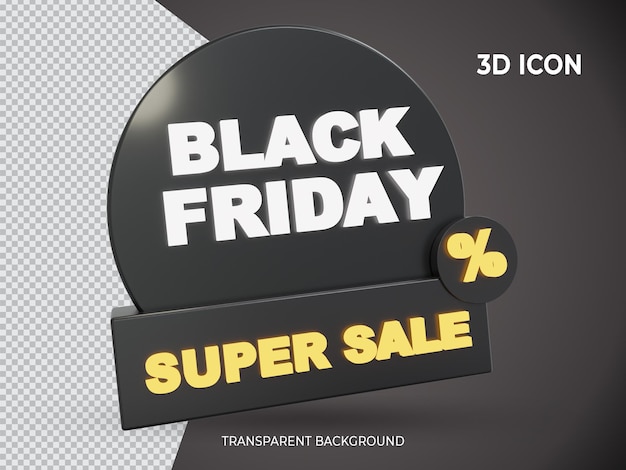 3d icono transparente de super venta de viernes negro aislado