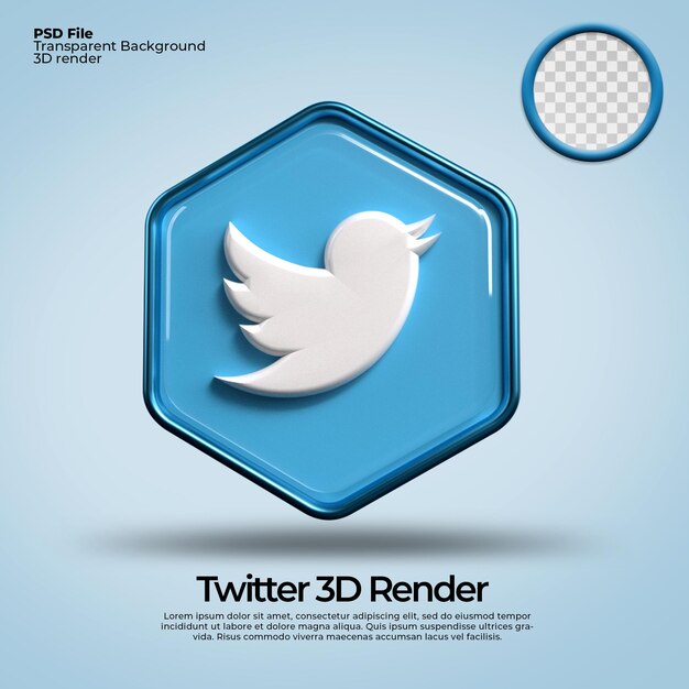 3D-Icons transparentes Twitter mit Hexagon-Elementen