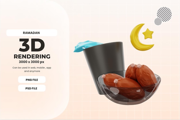 3d iftar comida icono ilustración objeto premium psd