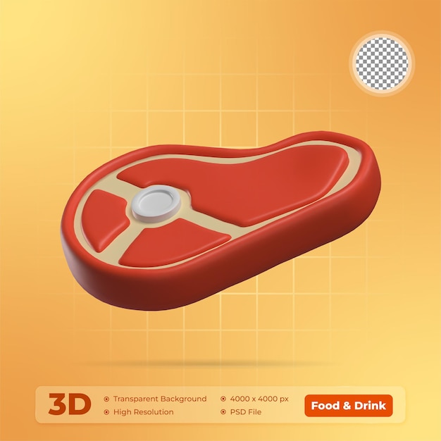 3D-Ikon für Fleisch, Lebensmittel und Getränke mit durchsichtigem Hintergrund