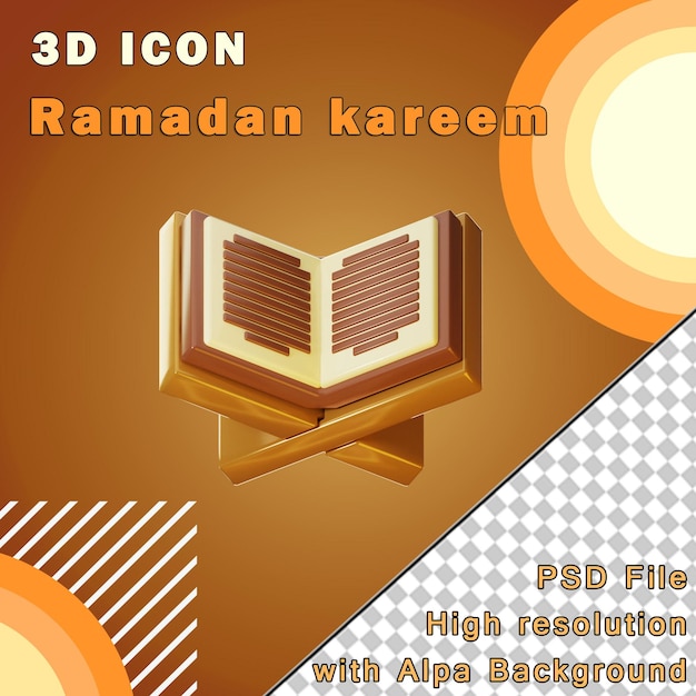 PSD 3d-ikon ramadan alquran ist auf drei blickwinkeln auf transparentem hintergrund geöffnet