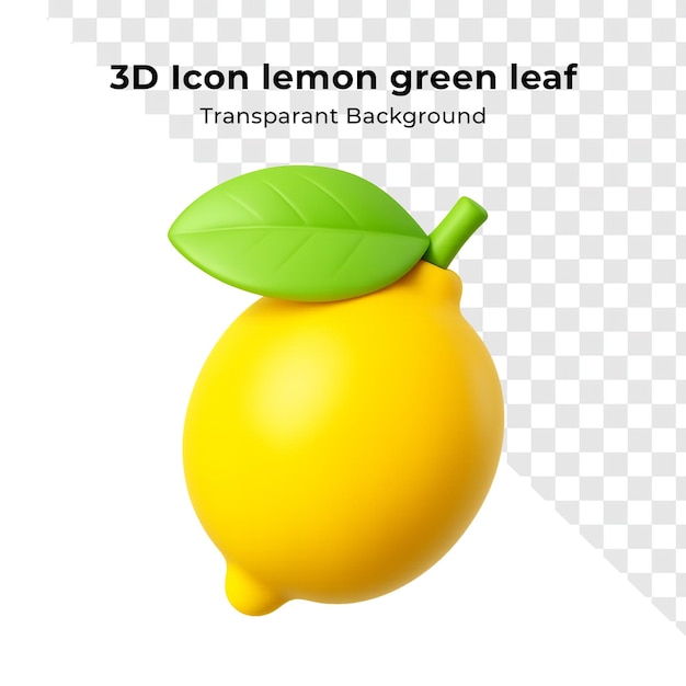 3D-Ikone einer Zitrone mit einem grünen Blatt