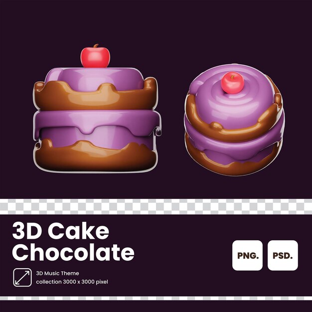 PSD 3d-ikone schokoladenkuchen für geburtstagsdesign