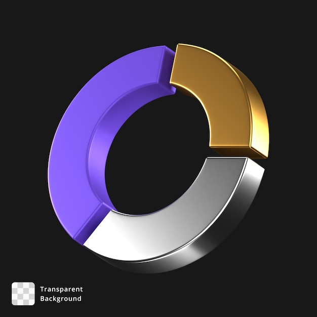 3D-Ikonen eines gold-silbernen und lila Kuchendiagramms