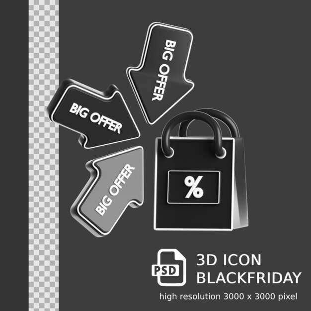 PSD 3d-ikonen für das black friday-thema