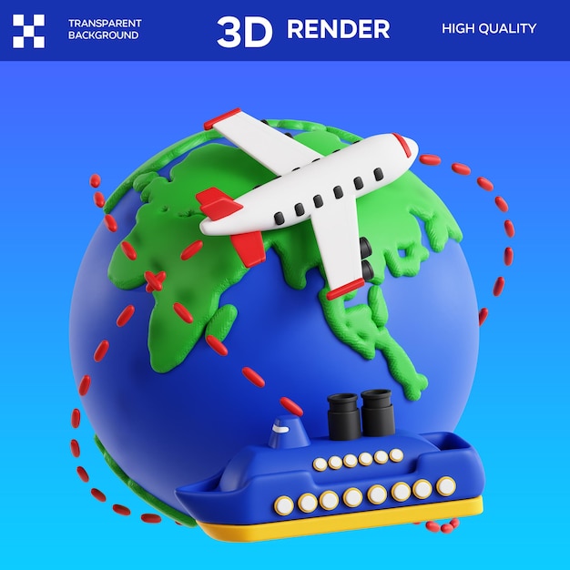 3D-Ikonen-Illustration für den internationalen Handel in PSD