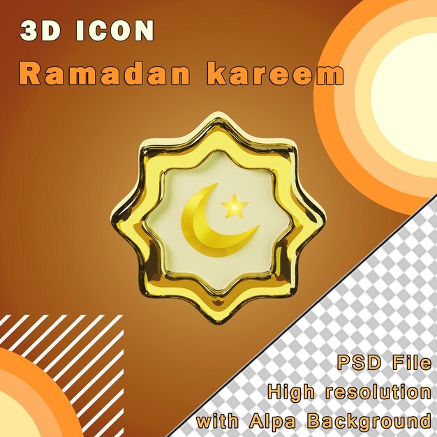 3d-ikonen-ornament ramadan aus drei blickwinkeln auf transparentem hintergrund