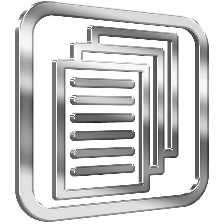PSD 3d-ikonen von dokumenten mit silbernem metallischem effekt