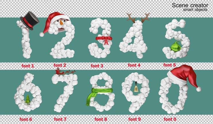 PSD 3d illustration alphabet anglais jour de noël