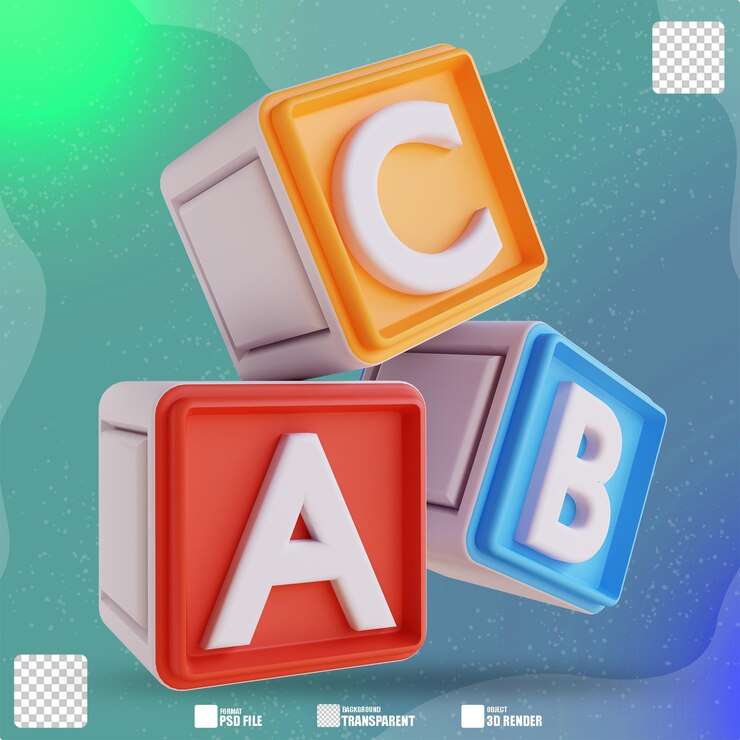 PSD 3d illustration alphabet blocks 2