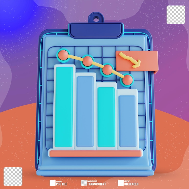 PSD 3d illustration analysis data report down