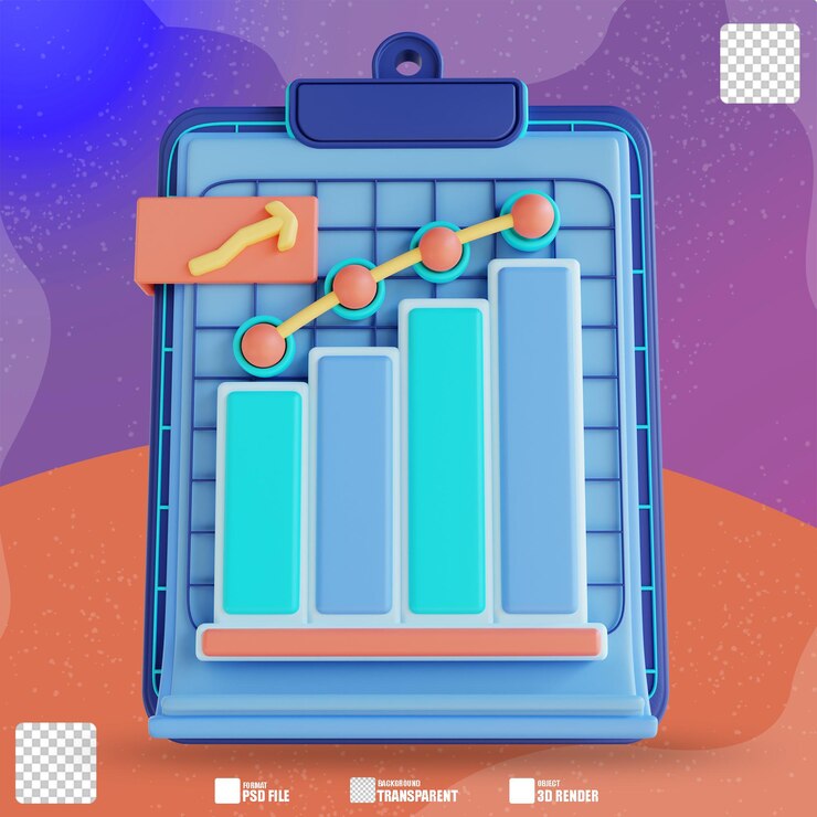 PSD 3d illustration analysis data report goes up