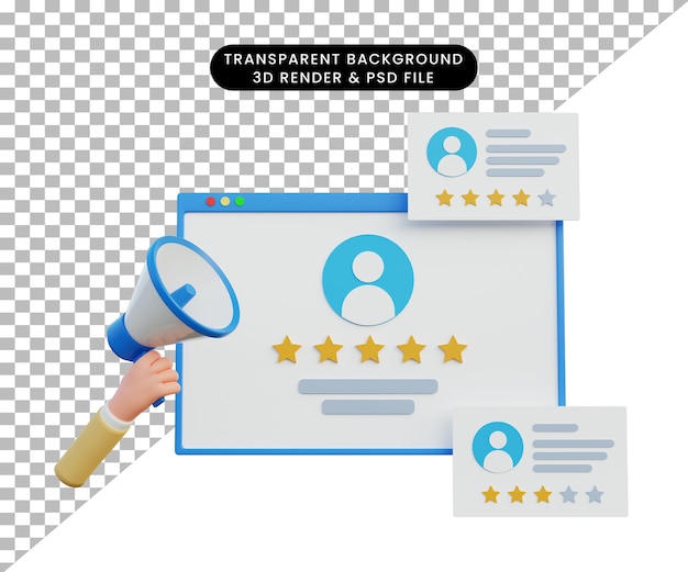 3D-Illustration auf der Suche nach Job oder Mieteinsatz mit 3D-Hand und Megaphon