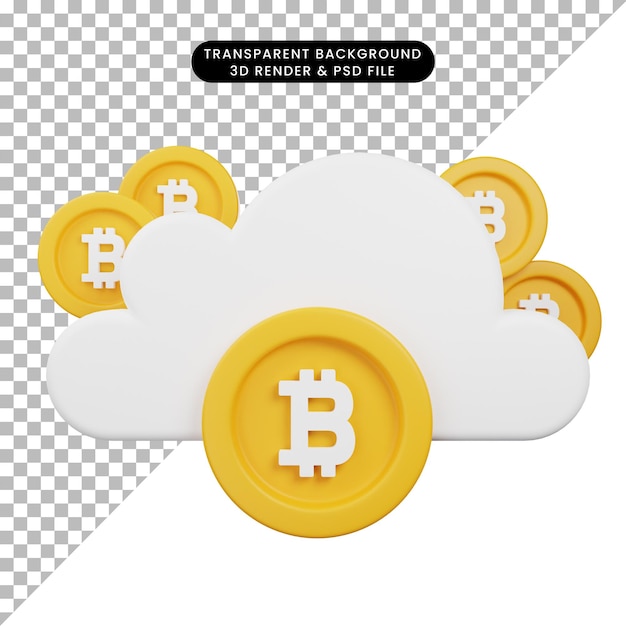 3d illustration bitcoin icon cloud bitcoin 3d render style