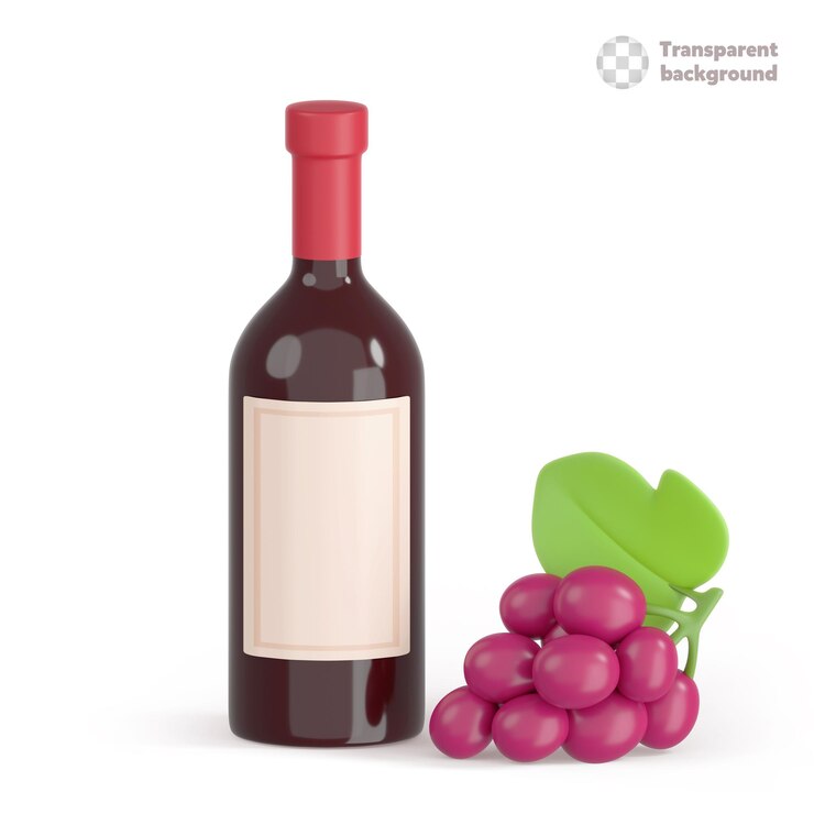 PSD 3d illustration bottle of wine with grapes