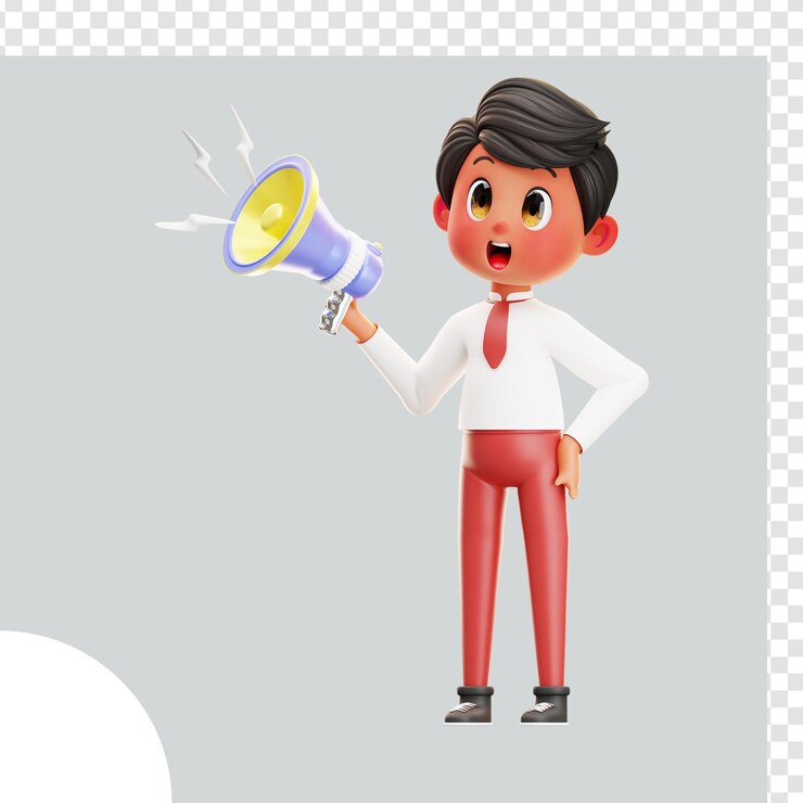 3D Illustration Boy Student Using Megaphone