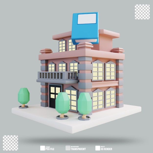 3D-Illustration Buchhandlung 3