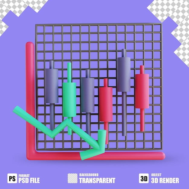 3D illustration Candle stick down 3 suitable for cryptocurrency