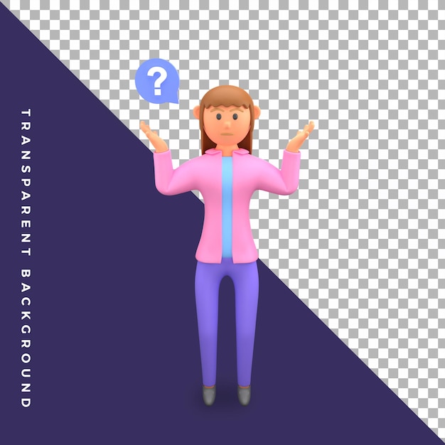3D-Illustration Charakter süßer weiblicher verwirrter Ausdruck