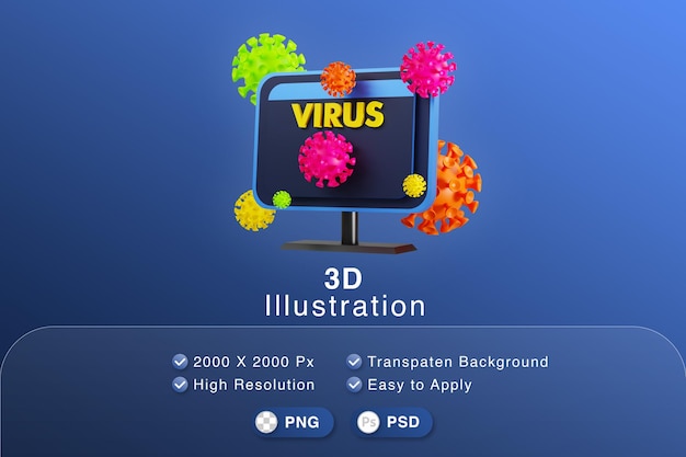 PSD 3d-illustration computerinfizierter virus