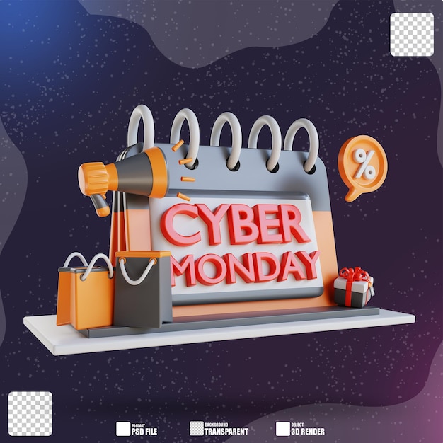 PSD 3d-illustration cyber-montag-kalender 2