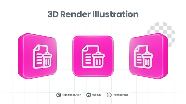 3d-illustration datei papierkorb symbol für web mobile app social media promotion