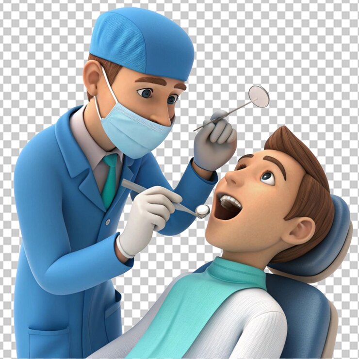 PSD 3d illustration dentist checking teeth on transparent background