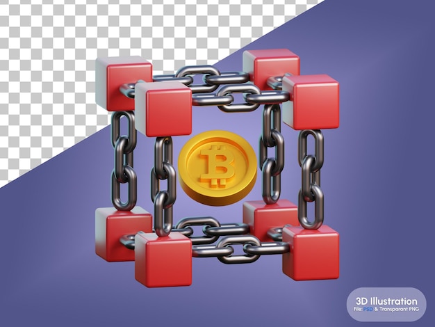 PSD 3d-illustration der blockchain-kryptowährung bitcoin