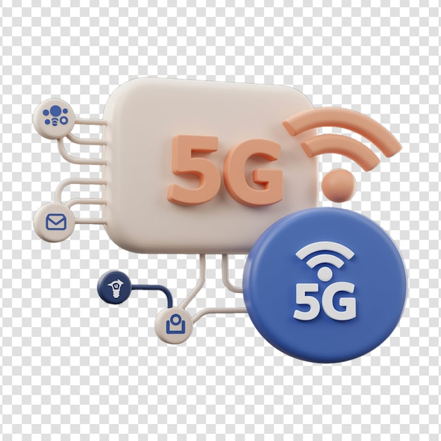 3D-Illustration der drahtlosen 5G-Technologie und der Datenübertragung