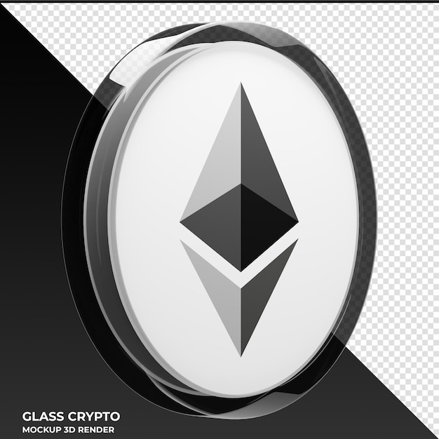 3D-Illustration der Ethereum-ETH-Glas-Kryptomünze