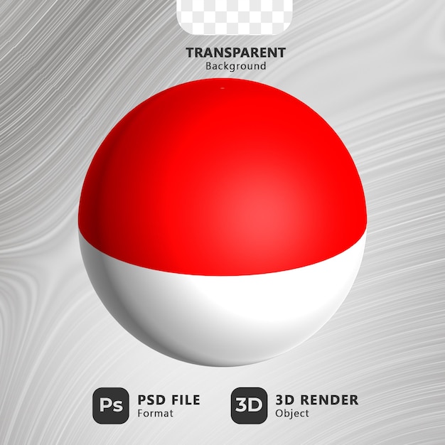 PSD 3d-illustration der indonesischen flagge in kugelform mit transparentem hintergrund