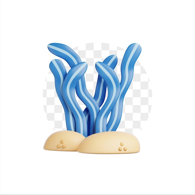 3D-Illustration der Meeresalge-Pflanze und des Ozeans