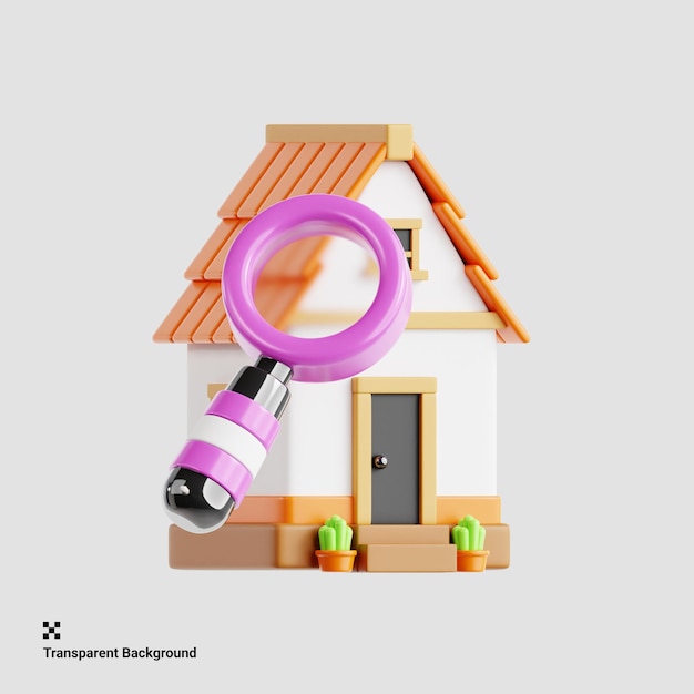 PSD 3d-illustration der suche nach immobilien