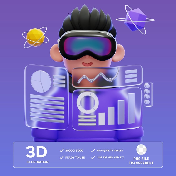 PSD 3d-illustration der virtuellen realität in psd